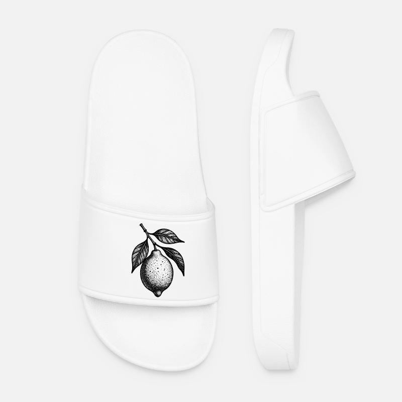 Illustration lemon hanging stippled texture - Women’s Pool Sliders - white
