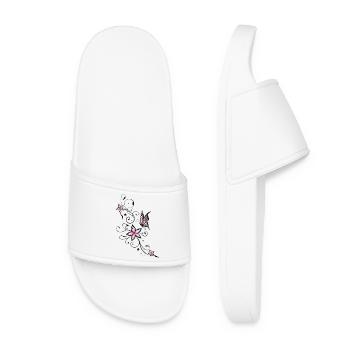 Filigrane Ranke mit Schmetterling und Blumen - Frauen Badelatschen - Weiß - Vorne