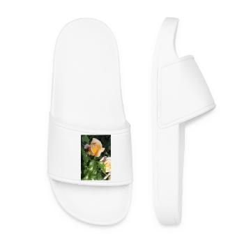 Delicate yellow-light orange rose bud - Women’s Pool Sliders - white - Front