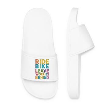 Ride Bike - Leave Worries Behind - Women’s Pool Sliders - white - Front