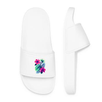 Tropical Floral Splendour – Exotic Hibiscus & Mons - Women’s Pool Sliders - white - Front