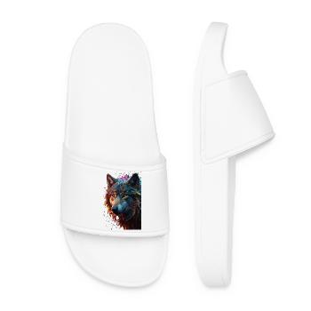 Wolf Wolfskopf Raubtier Geschenk - Frauen Badelatschen - Weiß - Vorne
