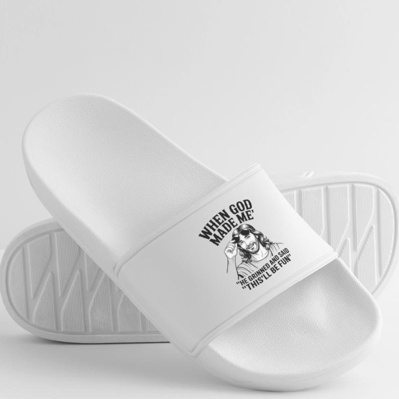 "When God Made Me" Funny Jesus Sunglasses Women’s Pool Sliders