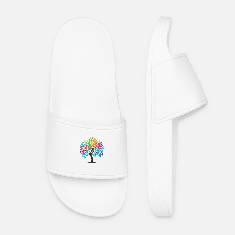 Lebensbaum im Regenbogendesign - Frauen Badelatschen - Weiß