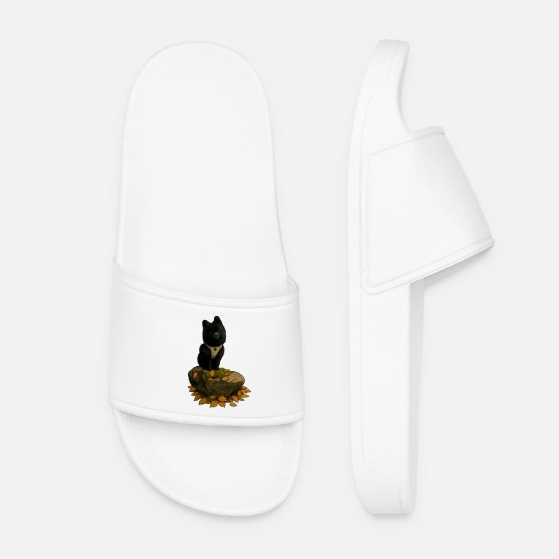 Black Spitz Dog on Tree Trunk - Women’s Pool Sliders - white