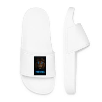Lion Head with Blue Magic and Title - Women’s Pool Sliders - white - Front