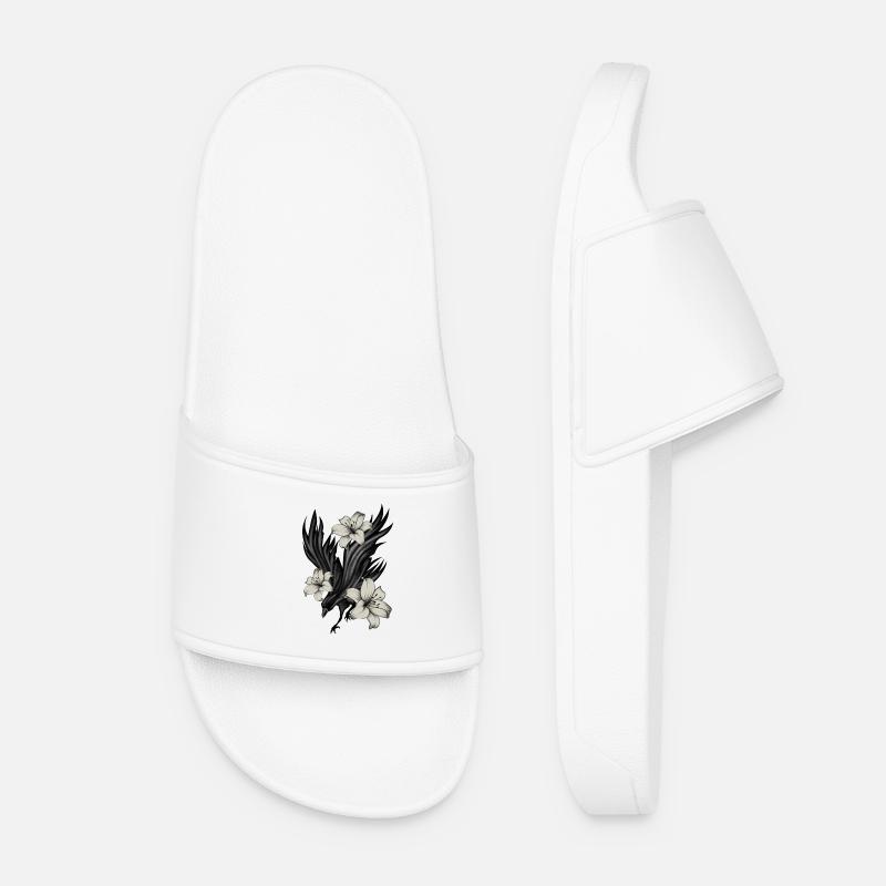 Black raven with white lilies - Women’s Pool Sliders - white