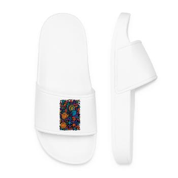 Colorful Digital Art with Bitcoin Motifs - Women’s Pool Sliders - white - Front