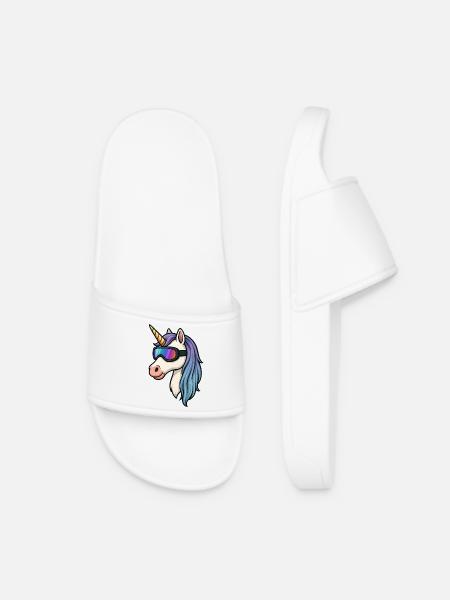 Unicorn with cool ski goggles - Women’s Pool Sliders - white