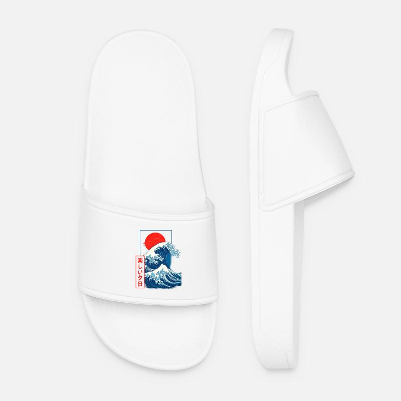 Japanese Wave Red Sun - Women’s Pool Sliders - white