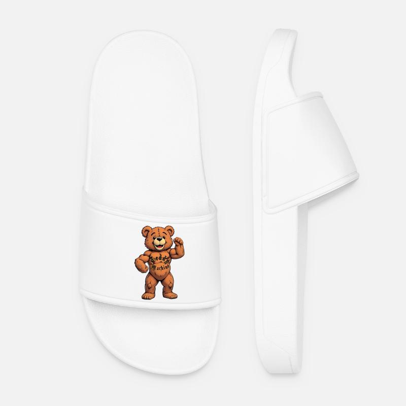 Teddy Machine Tattoo Bear - Women’s Pool Sliders - white