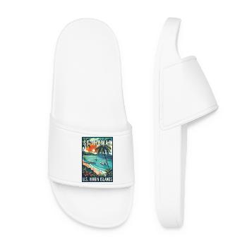 Explore St. Thomas Tropical Vintage Travel Art - Women’s Pool Sliders - white - Front