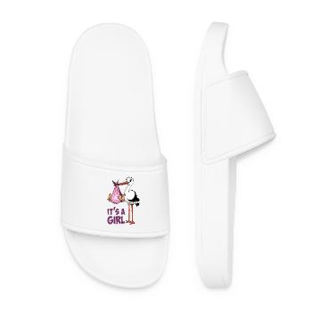 Cigogne avec une petite fille ; « C’est une fille » - Claquettes Femme - blanc - Devant