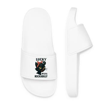 Lucky, Wild & Rockabilly: Black Retro Cat - Women’s Pool Sliders - white - Front