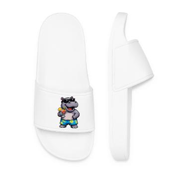 Hippo mit Cocktail Hawaii-Shorts - Frauen Badelatschen - Weiß - Vorne