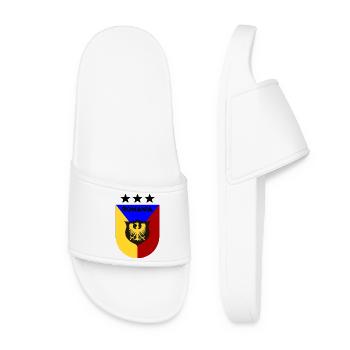Romania Wappen Dreifarbig Schild - Frauen Badelatschen - Weiß - Vorne