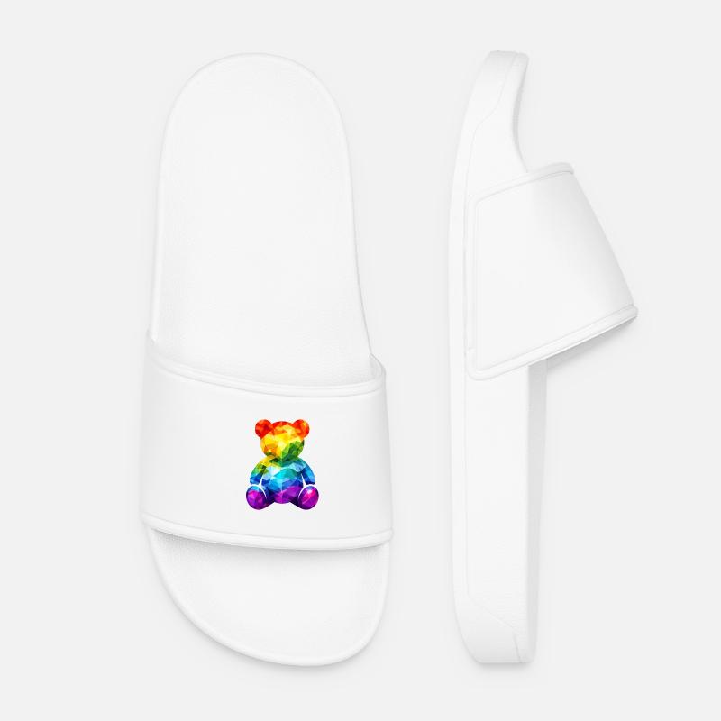 Regenbogen-Teddybär im geometrischen Muster - Frauen Badelatschen - Weiß