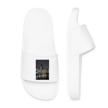 Hamburg City Hall illuminated at night - Women’s Pool Sliders - white - Front