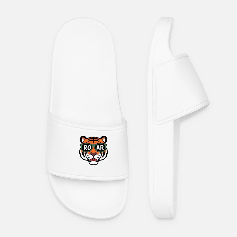 Cool Tiger with Sunglasses - Women’s Pool Sliders - white
