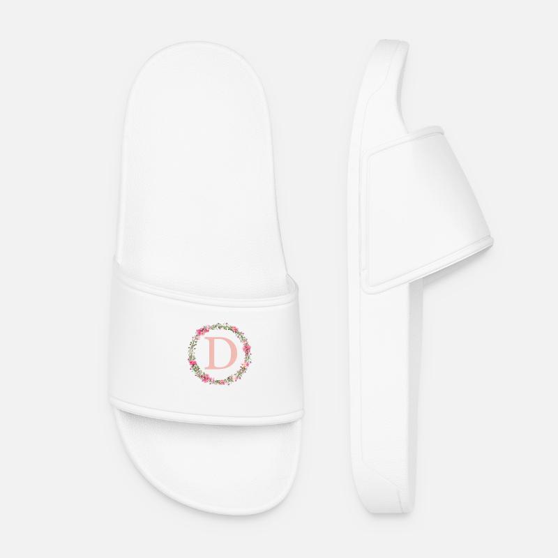D Monogram, Flower Wreath, Personalizable - Women’s Pool Sliders - white