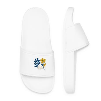 Floral Composition – Blue & Mustard - Women’s Pool Sliders - white - Front