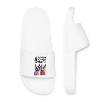 Funny Llama Couple Unisex T-Shirt - Women’s Pool Sliders - white - Front