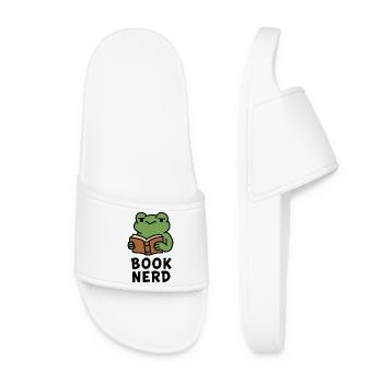 Wise Frog Reading Book Print - Women’s Pool Sliders - white - Front