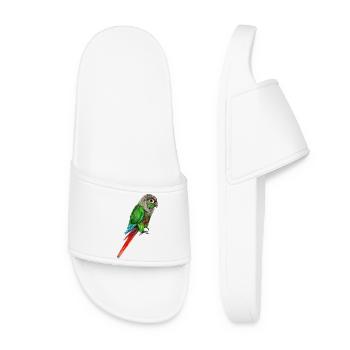 Watercolor drawing of a green-cheeked parakeet - Women’s Pool Sliders - white - Front
