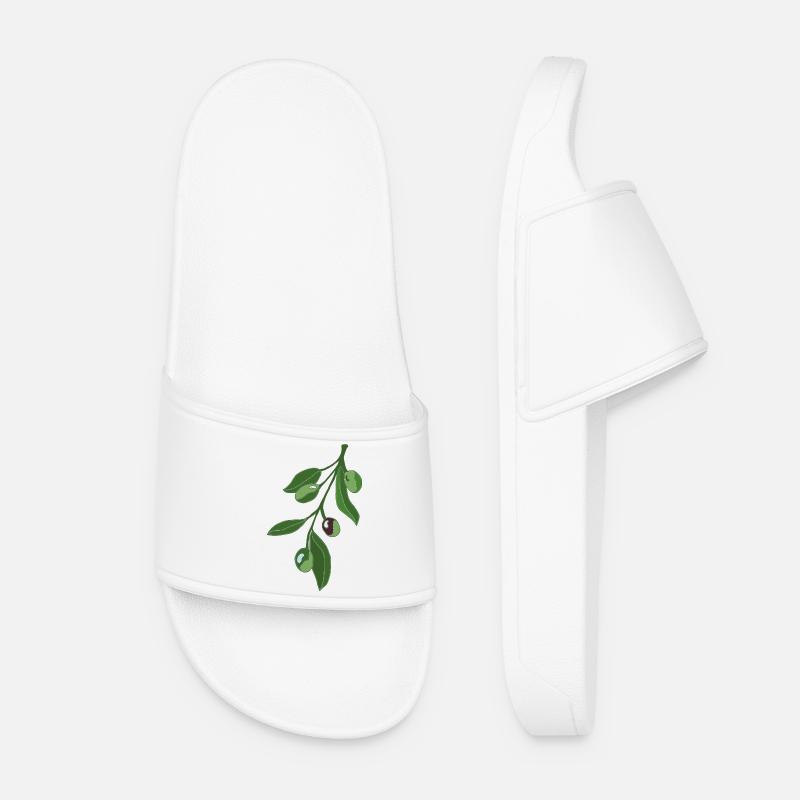 Olive Branch Botany Illustration - Women’s Pool Sliders - white