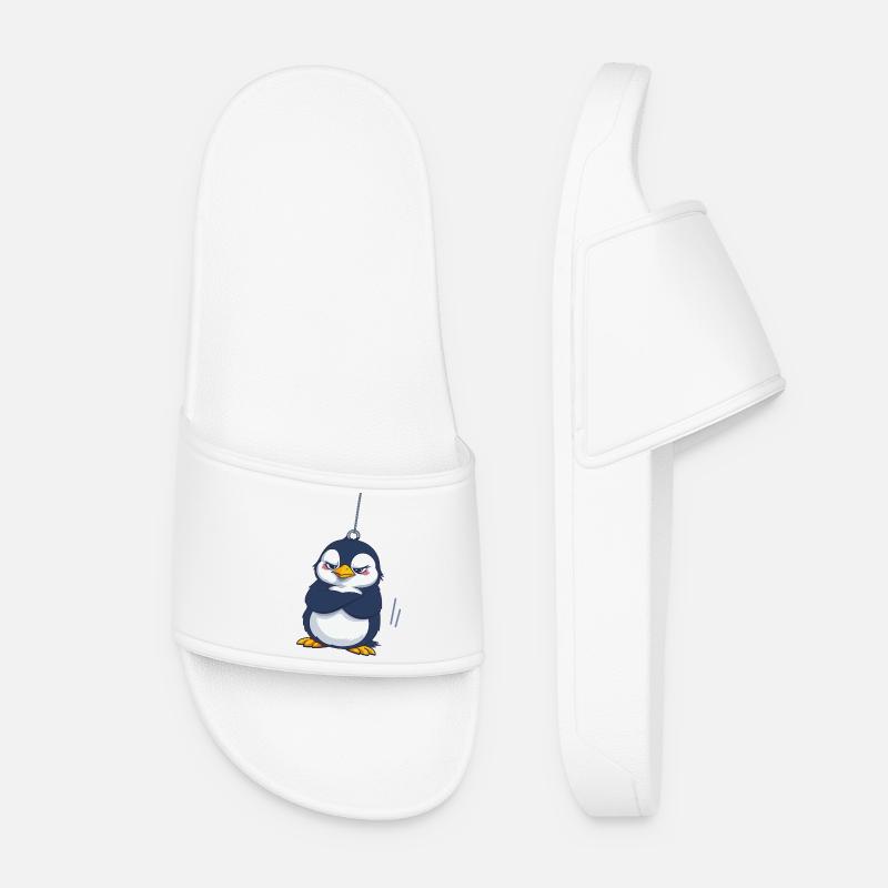 Grumpy Penguin Hanging - Women’s Pool Sliders - white