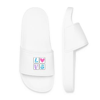 'LOVE' Pop Art Design mit Buchstaben und Herz - Frauen Badelatschen - Weiß - Vorne
