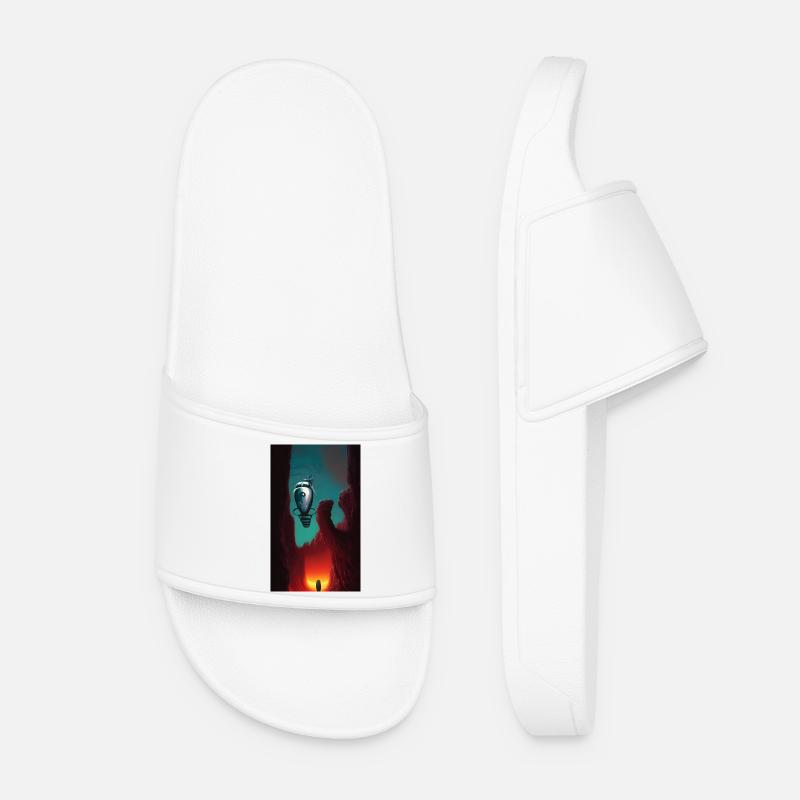 Creepy Comic robot spaceship Alien on a strange - Women’s Pool Sliders - white