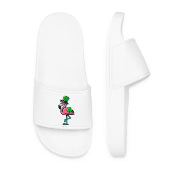 Flamant rose porte-bonheur, design amusant de la Saint-Patrick - Claquettes Femme - blanc - Devant