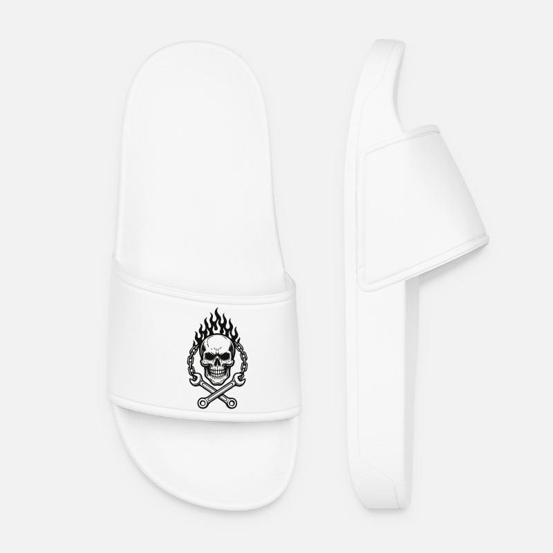 Skull & Wrench Design - Women’s Pool Sliders - white