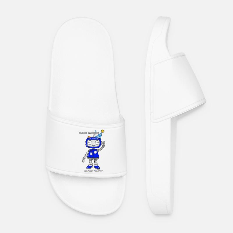Playful robot with party hat - Women’s Pool Sliders - white