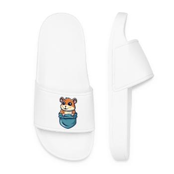 Hamster in der Tasche süßes und lustiges Geschenk - Frauen Badelatschen - Weiß - Vorne