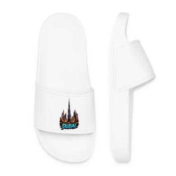 Dubai Skyline Neon Effect - Women’s Pool Sliders - white - Front