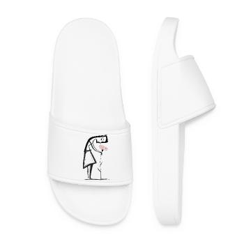 Minimalist line woman with flower - Women’s Pool Sliders - white - Front