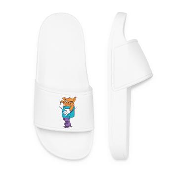 Playful Cat with Mouse Pattern - Women’s Pool Sliders - white - Front