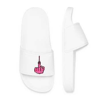 Fuck You Drill – Pink Middle Finger - Women’s Pool Sliders - white - Front