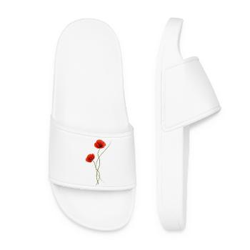 Rote Mohnblumen elegant im Ikebana Stil - Frauen Badelatschen - Weiß - Vorne