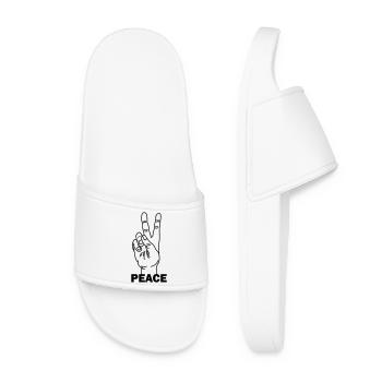 Geste de la main paix avec texte de paix - Claquettes Femme - blanc - Devant