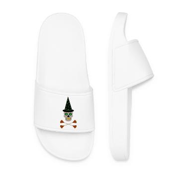 Poisonous Witch Skull and Cross Brooms - Women’s Pool Sliders - white - Front