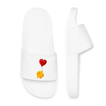 Cute chick floats on heart balloon - Women’s Pool Sliders - white - Front