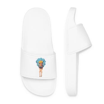 Pin-up girl with blowing summer dress - Women’s Pool Sliders - white - Front