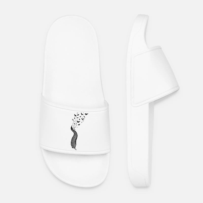 Feder und Vögel, feather with birds - Frauen Badelatschen - Weiß