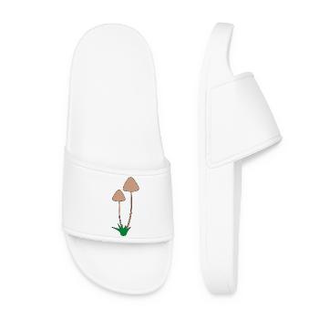 Minimalist Mushroom Botanical Illustration - Women’s Pool Sliders - white - Front