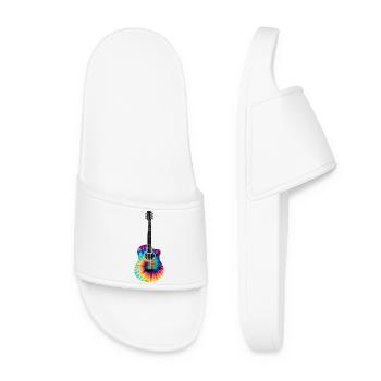 Multi-Colored Tie Dye Guitar Design - Women’s Pool Sliders - white - Front