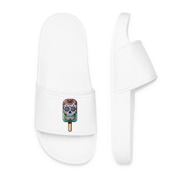 witziges Skull-Eis-Motiv - Día de Muertos - Frauen Badelatschen - Weiß - Vorne