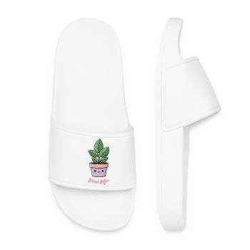 Plant Mom Kawaii Potted Plant - Women’s Pool Sliders - white - Front